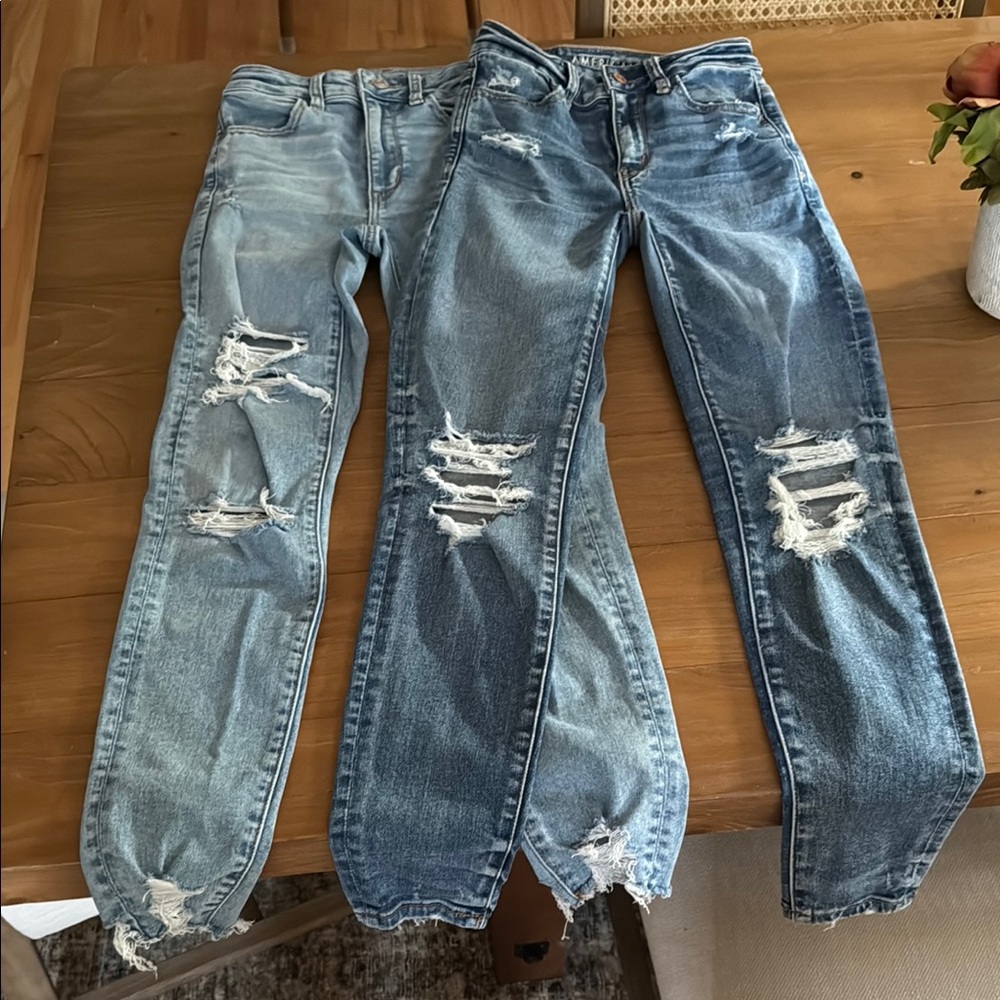 Two pairs! American Eagle Outfitters Blue Jeggings Distressed Casual